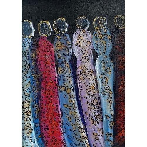 117 - Nadira Azzouz (Iraqi/British 1927-2020), 'A Group of Ladies', 2011, mixed media on canvas, framed, s... 