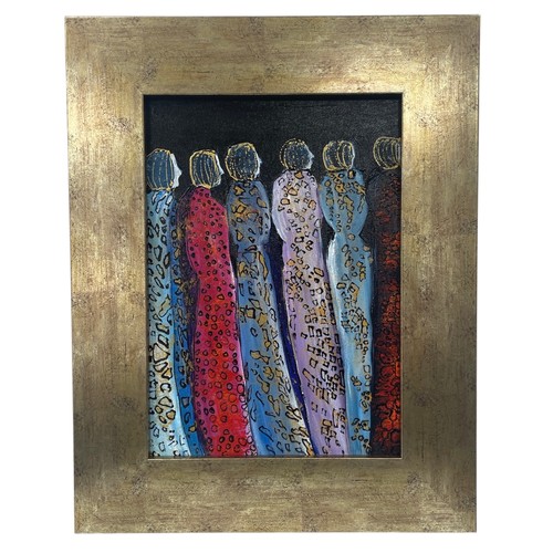 117 - Nadira Azzouz (Iraqi/British 1927-2020), 'A Group of Ladies', 2011, mixed media on canvas, framed, s... 