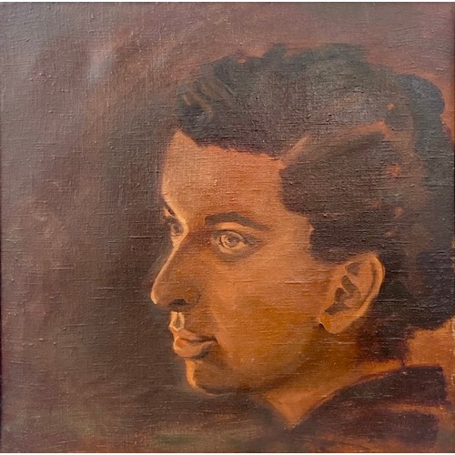 Nadira Azzouz (Iraqi/British 1927-2020), 'Self Portrait', 1957, oil on canvas, framed, unsigned, inscribed in English with title, date and size on the reverse, canvas 40cm x 40cm, frame 51.5cm x 51.5cm (NA496). 