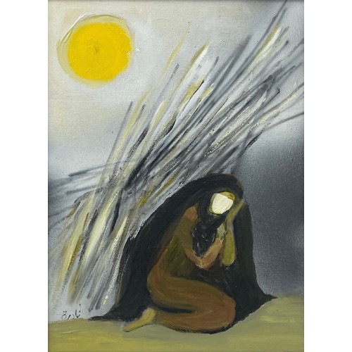 73 - Nadira Azzouz (Iraqi/British 1927-2020), 'The Wood Collector', 2015, acrylic on canvas, framed, sign... 