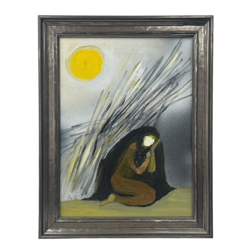 73 - Nadira Azzouz (Iraqi/British 1927-2020), 'The Wood Collector', 2015, acrylic on canvas, framed, sign... 