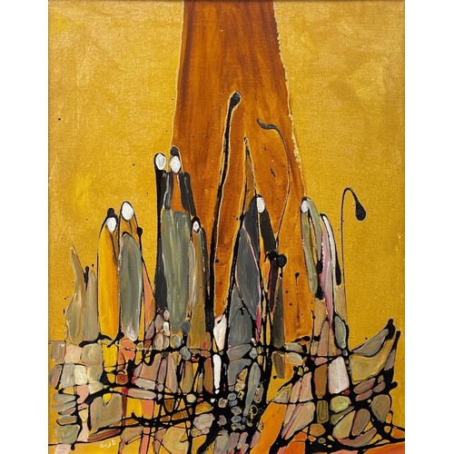 84 - Nadira Azzouz (Iraqi/British 1927-2020), 'Summer Chatters', 2006, mixed media on canvas, framed, sig... 