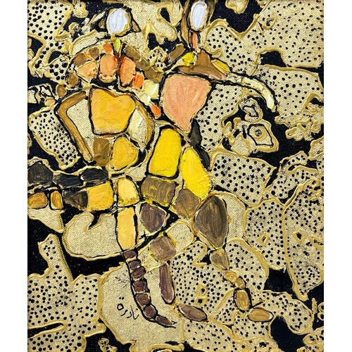 49 - Nadira Azzouz (Iraqi/British 1927-2020), 'Golden Figures', 2007, mixed media on canvas, framed, sign... 