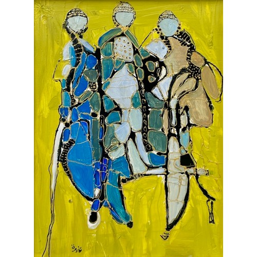 76 - Nadira Azzouz (Iraqi/British 1927-2020), 'Going to the Theatre', 2008, mixed media on canvas, framed... 