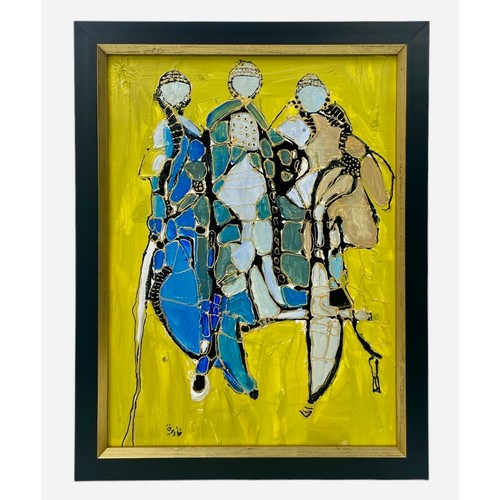 76 - Nadira Azzouz (Iraqi/British 1927-2020), 'Going to the Theatre', 2008, mixed media on canvas, framed... 