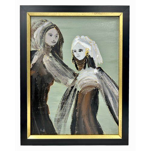 66 - Nadira Azzouz (Iraqi/British 1927-2020), 'Mother and Daughter', 2008, acrylic on canvas, framed, sig... 