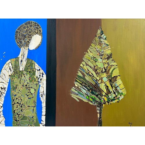 125 - Nadira Azzouz (Iraqi/British 1927-2020), 'Admiring The Tree', 2007, acrylic on canvas, framed, signe... 