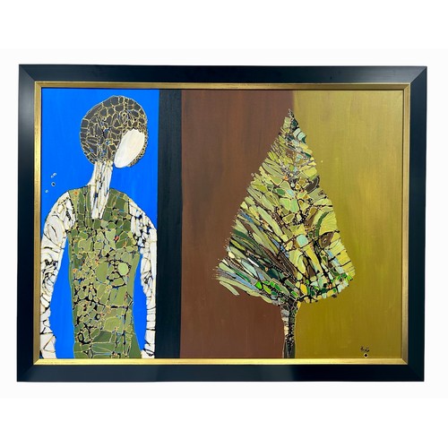 125 - Nadira Azzouz (Iraqi/British 1927-2020), 'Admiring The Tree', 2007, acrylic on canvas, framed, signe... 