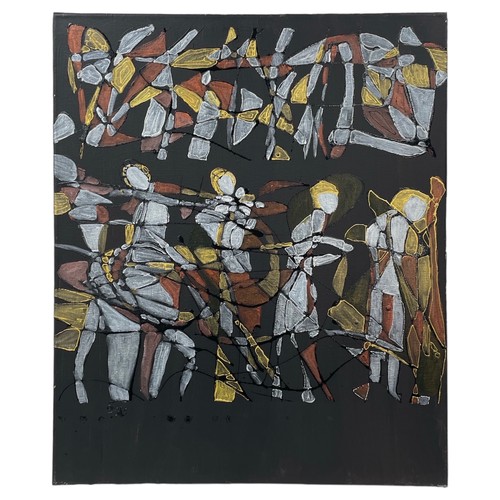 93 - Nadira Azzouz (Iraqi/British 1927-2020), 'Ancient Figures', 2014, acrylic on canvas, unframed, signe... 