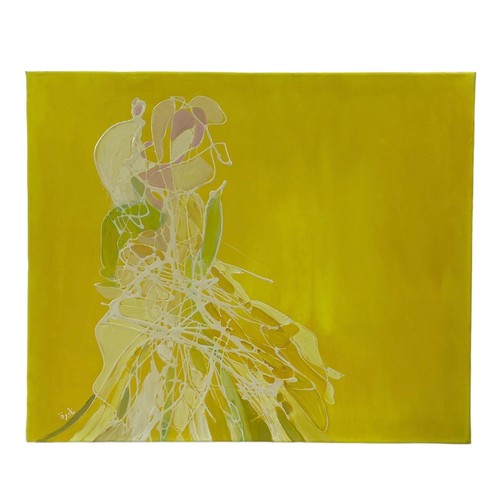 139 - Nadira Azzouz (Iraqi/British 1927-2020), 'Lady In Yellow', 2013, oil on canvas, unframed, signed in ... 