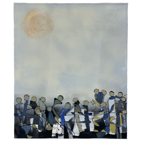 143 - Nadira Azzouz (Iraqi/British 1927-2020), 'Immigrants', 2013, acrylic on canvas, unframed, signed in ... 