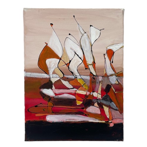 184 - Nadira Azzouz (Iraqi/British 1927-2020), a group of four unframed abstract paintings, comprising 'Mo... 