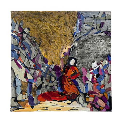 186 - Nadira Azzouz (Iraqi/British 1927-2020), a group of three unframed figurative square paintings, comp... 