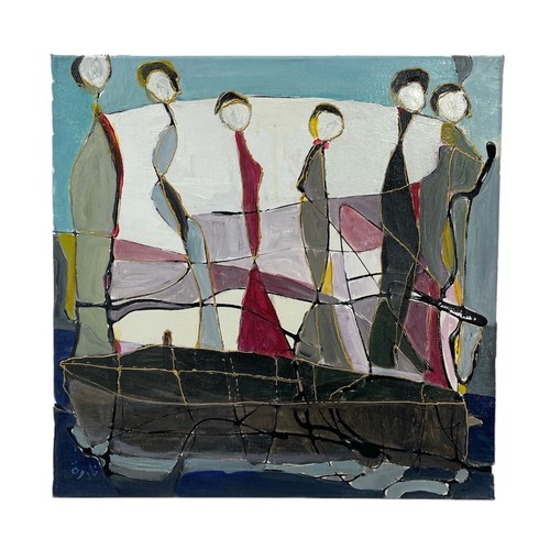 187 - Nadira Azzouz (Iraqi/British 1927-2020), a group of three unframed figurative square paintings, comp... 