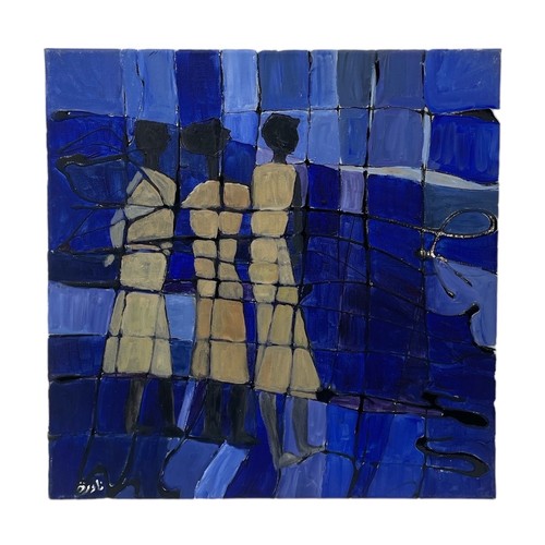 187 - Nadira Azzouz (Iraqi/British 1927-2020), a group of three unframed figurative square paintings, comp... 