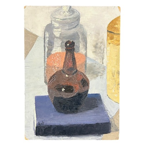 12 - Nadira Azzouz (Iraqi/British 1927-2020), two early still life paintings, comprising 'Still Life Bott... 