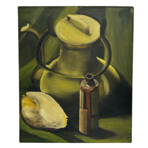 25 - Nadira Azzouz (Iraqi/British 1927-2020), early still life painting 'Still Life Three Objects', 1958,... 