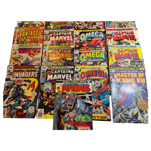 2 - A collection of 25 vintage superhero comics, mainly Marvel titles as shown, including 'The Defenders... 