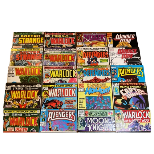 4 - A collection of 25 vintage superhero comics, mainly Marvel titles as shown, including 'The Defenders... 