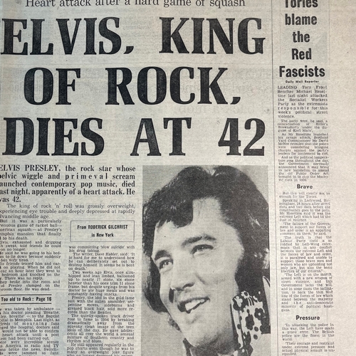 18 - A collection of eleven 'Death of Elvis Presley' 1977 UK headline newspapers, 41 x 32 x 2cm. (11)FOOT... 