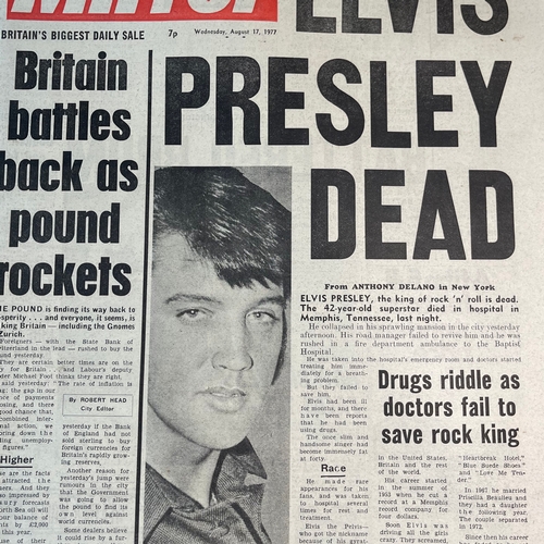 18 - A collection of eleven 'Death of Elvis Presley' 1977 UK headline newspapers, 41 x 32 x 2cm. (11)FOOT... 