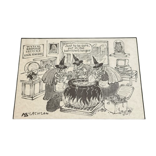 13 - An original Ed McLachlan 'Wytch Broom and Stick-Legal Remedies' pen and ink cartoon, date unknown, f... 