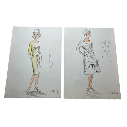 21 - A collection of eight c1950s French original fashion illustrations, attributed to French fashion hou... 