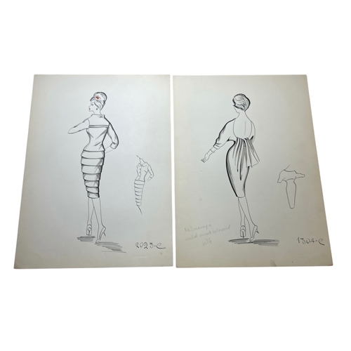 21 - A collection of eight c1950s French original fashion illustrations, attributed to French fashion hou... 