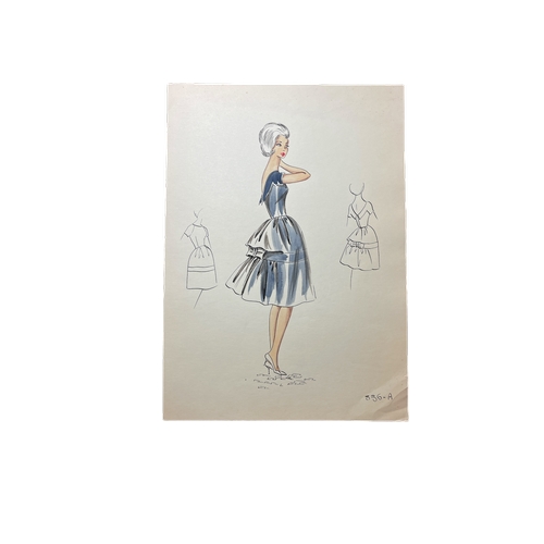 21 - A collection of eight c1950s French original fashion illustrations, attributed to French fashion hou... 