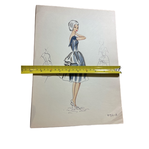 21 - A collection of eight c1950s French original fashion illustrations, attributed to French fashion hou... 