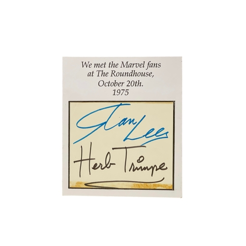 27 - A Marvel comic book legend Stan Lee and Herb Trimpe signed autograph card display, from their UK Tou... 