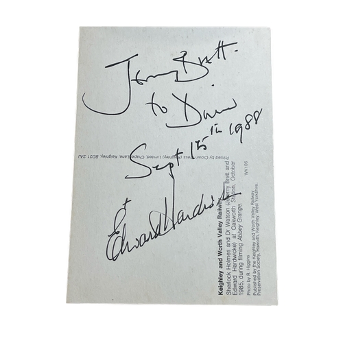 41 - A 1988 autograph hand signed by Jeremy Brett 'Sherlock Holmes' & Edward Hardwicke 'Dr Watson' (D... 