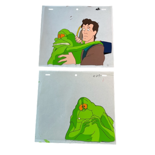 45 - Two original 1980s 'Real Ghostbusters' cartoon Filmation TV art animation cels, screen used, featuri... 