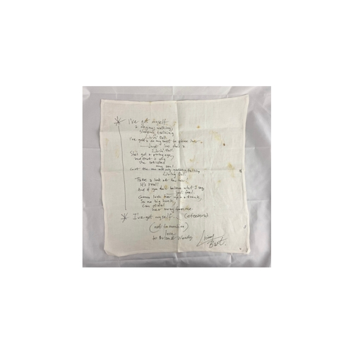 102 - A Lionel Bart napkin with handwritten lyrics to Cliff Richard's 'Living Doll', presented to artist B... 