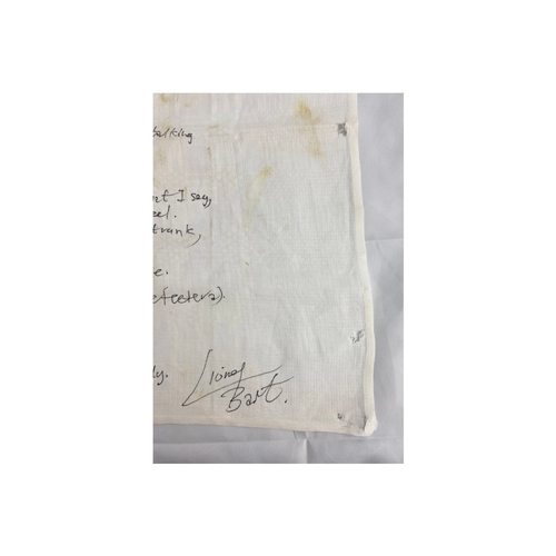 102 - A Lionel Bart napkin with handwritten lyrics to Cliff Richard's 'Living Doll', presented to artist B... 