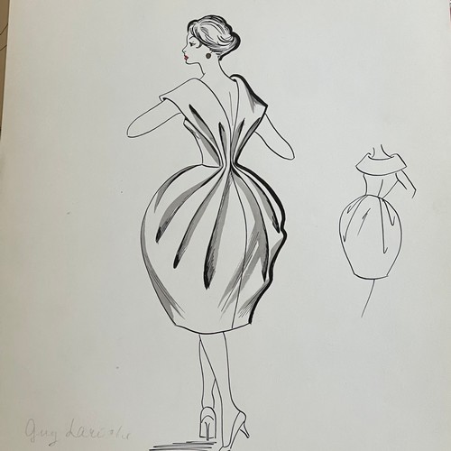 98 - A collection of eight c1950s French original fashion illustrations, attributed to French fashion hou... 