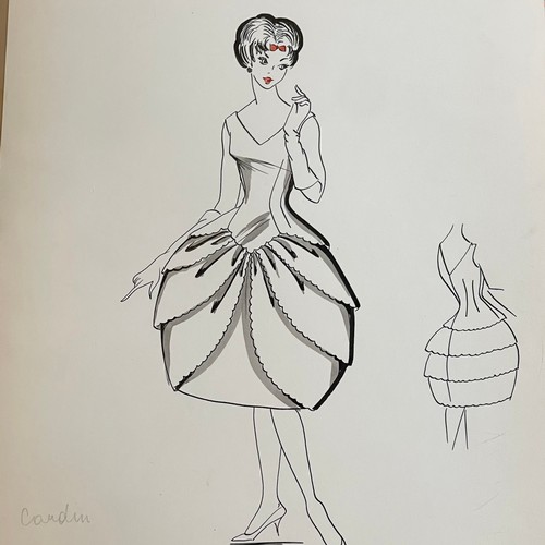 98 - A collection of eight c1950s French original fashion illustrations, attributed to French fashion hou... 