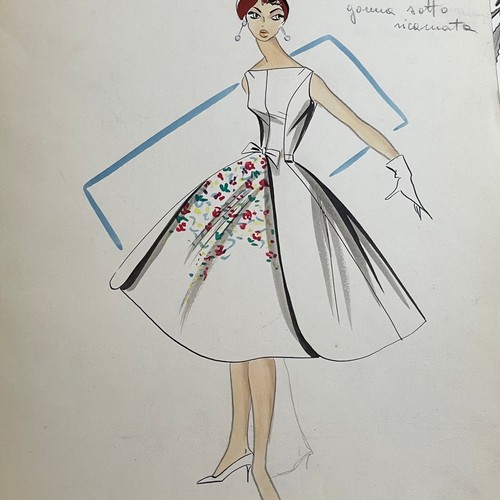 98 - A collection of eight c1950s French original fashion illustrations, attributed to French fashion hou... 