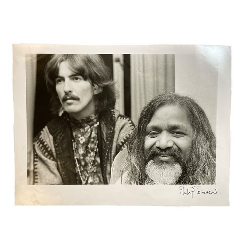 80 - A Phillip Townsend signed photograph of George Harrison & Maharishi The Beatles, taken in 1966, ... 