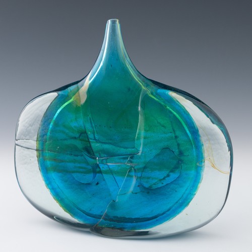 111 - A Michael Harris for Mdina Glass large Fish vase, in primarily green and blue tones with swirls and ... 