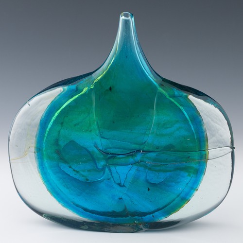 111 - A Michael Harris for Mdina Glass large Fish vase, in primarily green and blue tones with swirls and ... 