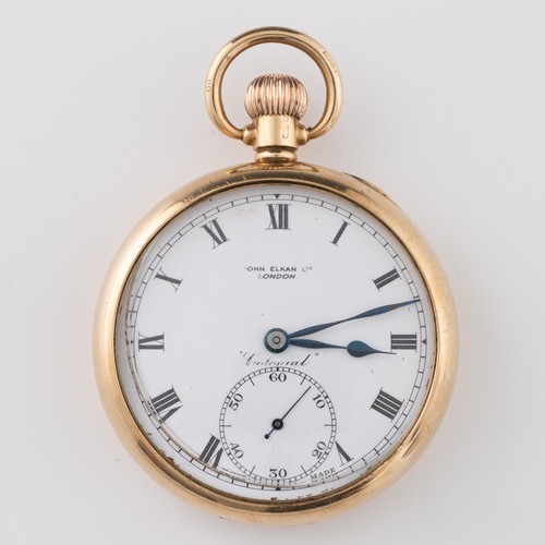 165 - A 9ct gold cased John Elkan Ltd 'Colonial' gentleman's pocket watch, the black and white enamelled d... 