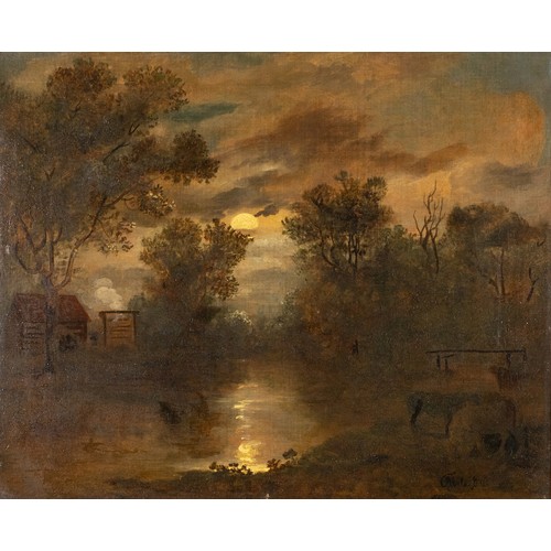 184 - Jacobus Theodorus Abels (Dutch 1803-66), large moonlit river scene, oil on canvas, signed 'Abels Fxx... 