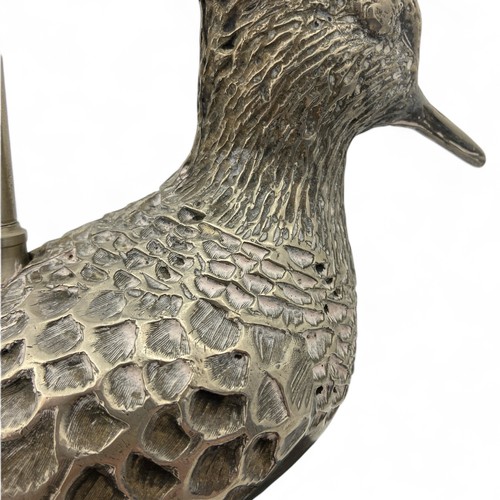 226 - A mid-late 20th century plated metal table lampbase, in the form of a Lapwing bird, mounted on a bla... 