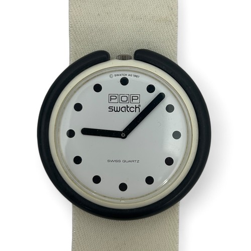 167 - A POP Swatch 'Polka Dot' Swiss quartz watch, white face with black polka dot markers and hands in a ... 