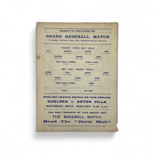 255 - A rare 'The Chelsea F.C. Chronicle' official programme and score sheet for a baseball game between t... 