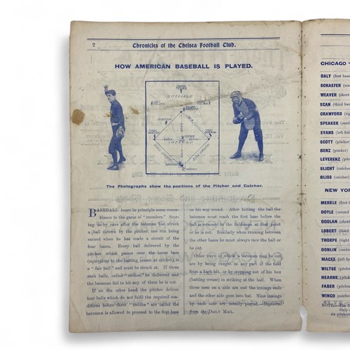 255 - A rare 'The Chelsea F.C. Chronicle' official programme and score sheet for a baseball game between t... 