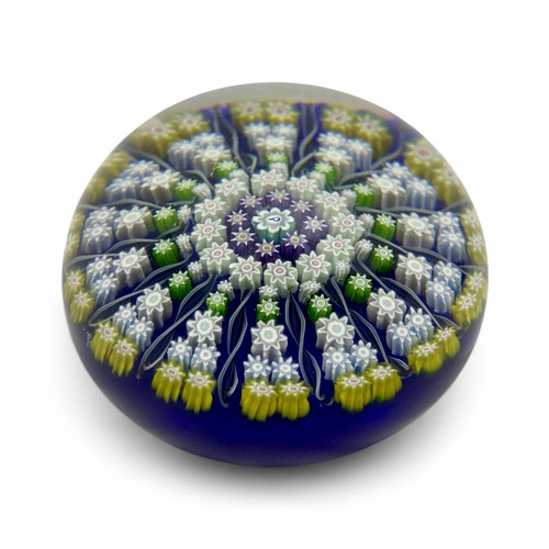 83 - Three Perthshire PP1 fourteen spoke millefiori radial paperweights, largest diameter 7.8cm by 6cm he... 