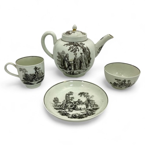 13 - A First Period Worcester Porcelain teapot, circa 1765, with the 'Tea Party No. 2' and 'La Diseuse d’... 