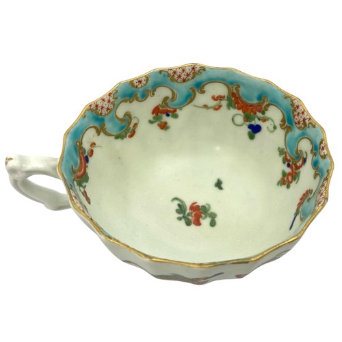 3 - A First Period Worcester Porcelain 'Jabberwocky' pattern fluted teacup and saucer 1768-1775, both ex... 